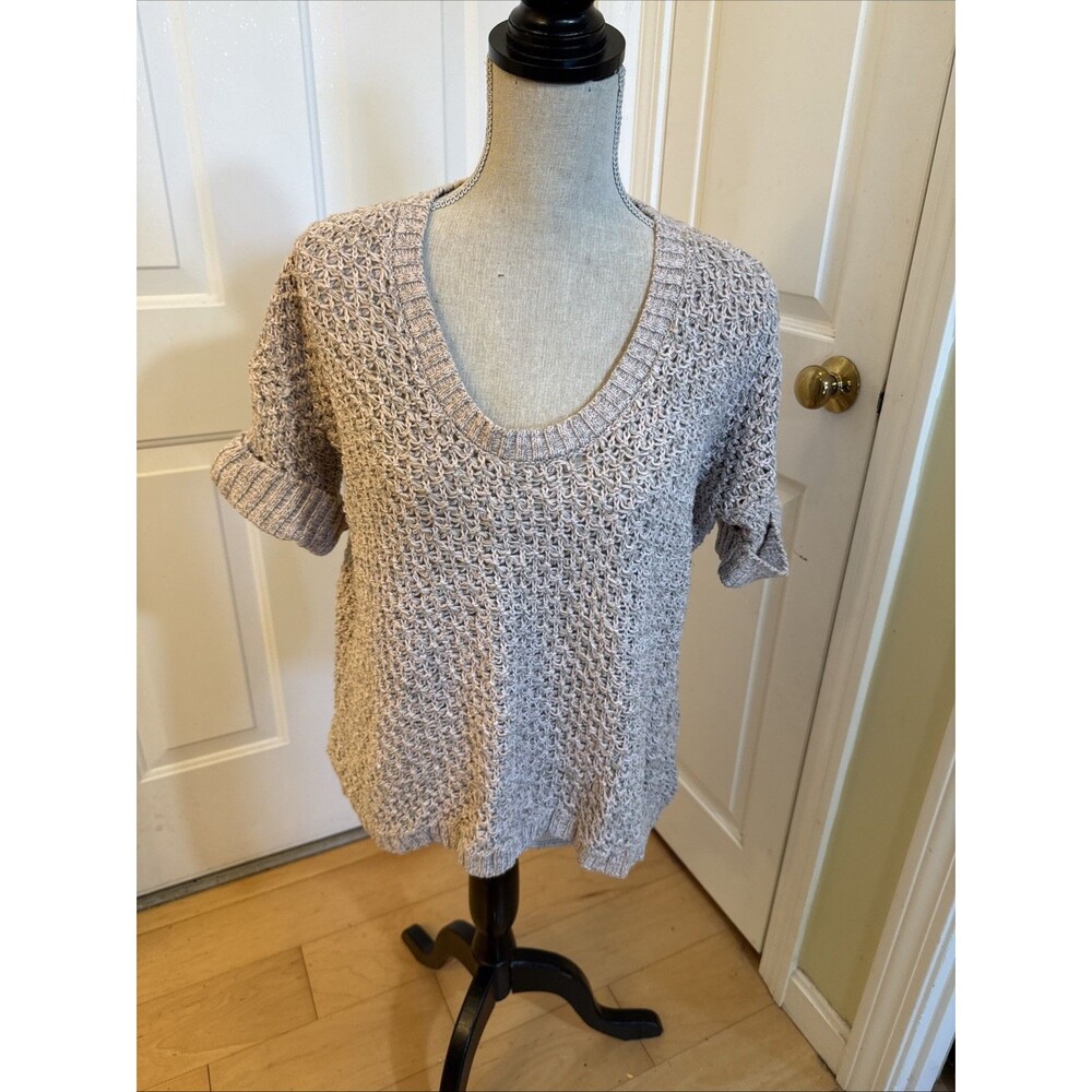 PASTEL PINK HEATHERED SWEATER Calvin Klein Size M Short Sleeved Loose Knit